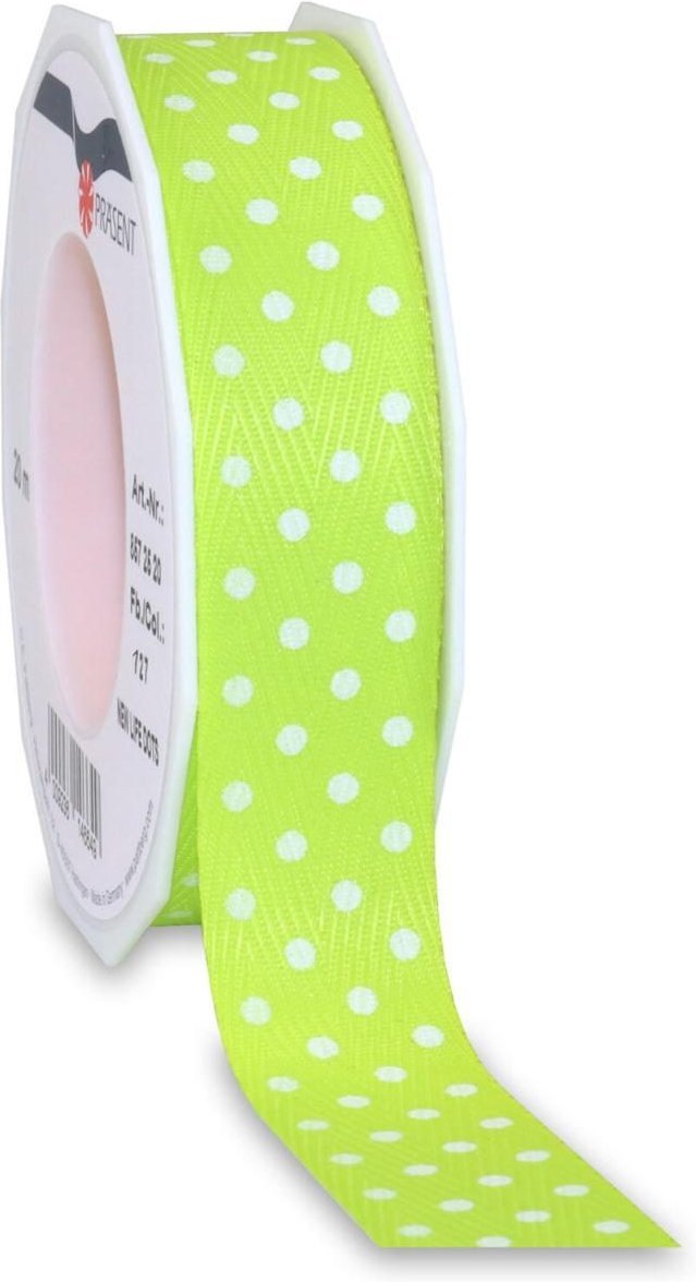PRÄSENT Geschenkband Dots 25 mm x 20 m hellgrün