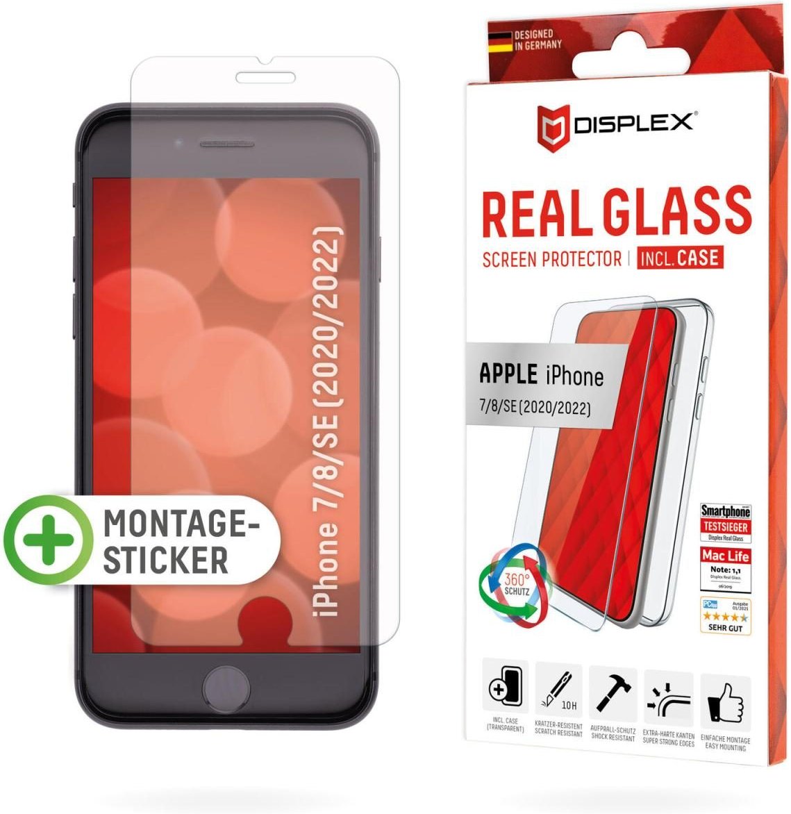 DISPLEX Real Glass + Case für Apple iPhone 7 / 8 / SE (2022)