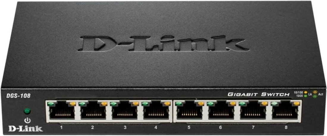 D-Link DGS-108 8-Port Gigabit Desktop Switch mit Metallgehäuse (DGS-108/E)