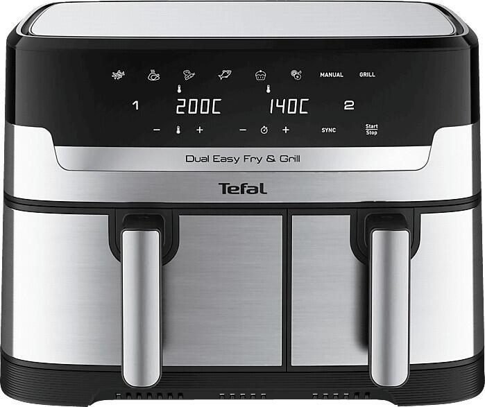 Tefal Dual Easy Fry & Grill Heißluftfritteuse 5,2 L + 3,1 L , edelstahl/schwarz