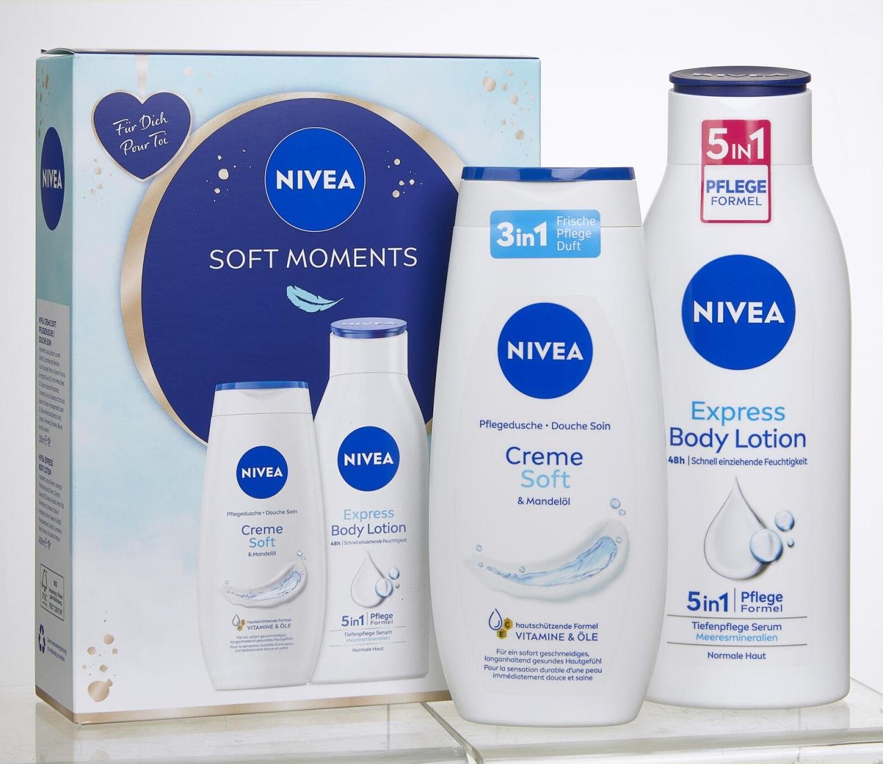 NIVEA SOFT MOMENTS Geschenkset 1 Bodylotion (400ml), 1 Pflegedusche (250ml)
