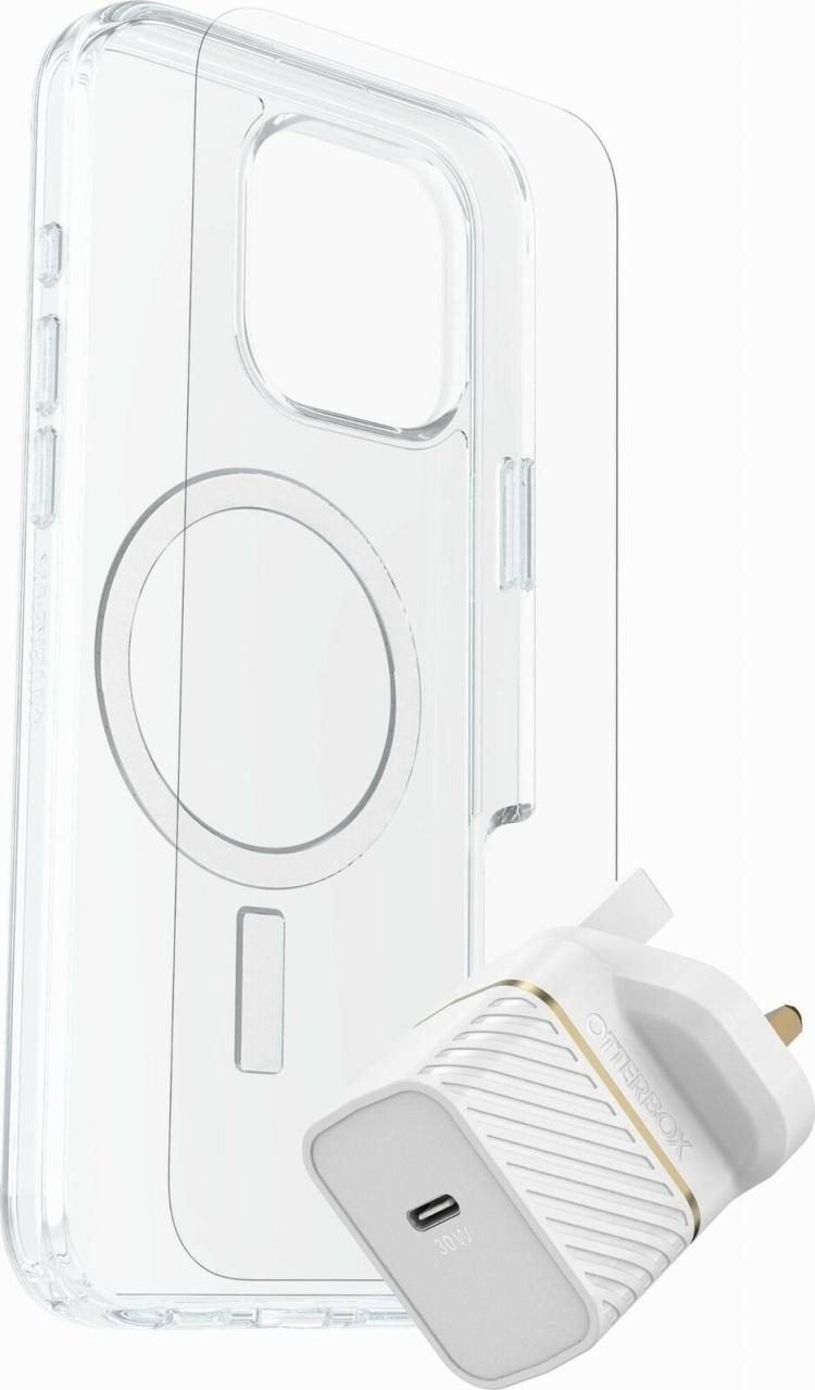 OtterBox KIT Apple iPhone 16 Pro Max (Symmetry Clear MagSafe / Premium Glass / UK USB-C Wall Charger 30W - white)