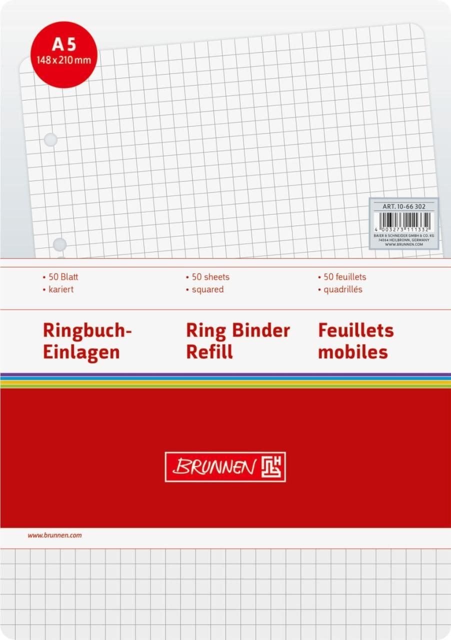 BRUNNEN Ringbucheinlagen DIN A5 kariert