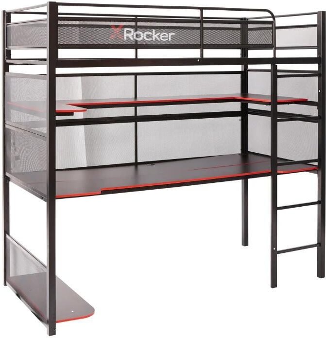 X Rocker Battlebunk Gaming Hochbett mit XL-Schreibtisch für Kinder & Jugendliche - schwarz/rot