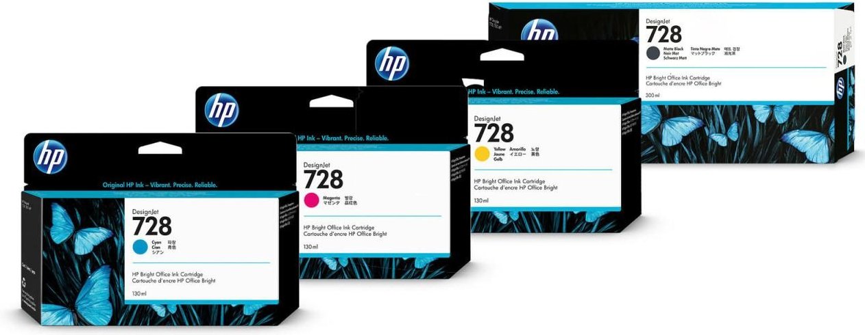 HP Original 728 Druckerpatronen - 4er Multipack (F9J67A, F9J66A, F9J65A, F9J68A)