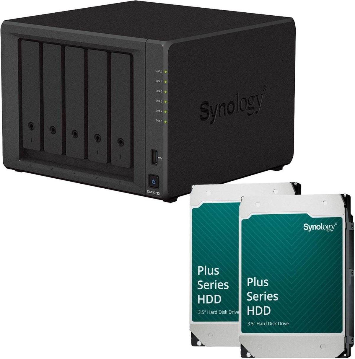 Synology DiskStation DS1522+ 5 Einschübe NAS-Server Leergehäuse + 16 TB Synology Plus (2x 8TB)