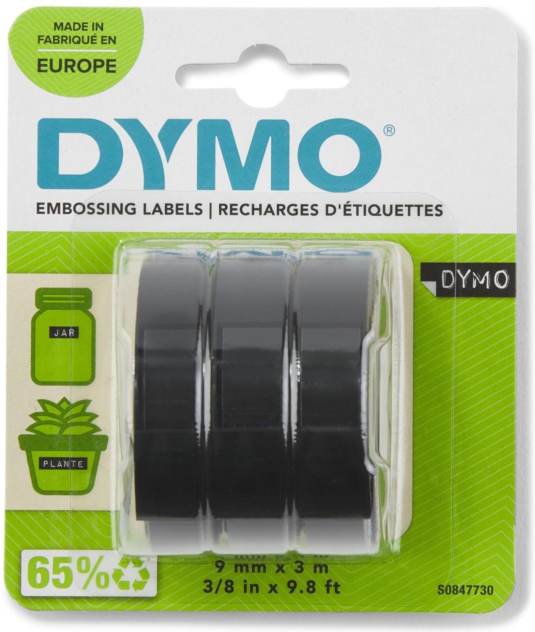 DYMO® Original Prägeband-StarterSet für OMEGA und JUNIOR, Plastik - 3 x glänzend schwarz
