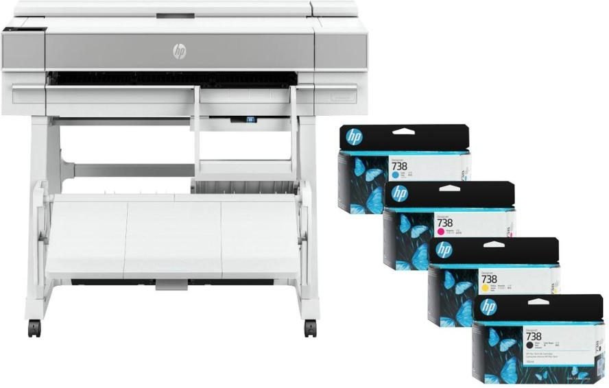 HP DesignJet T950 Tintenstrahl-Großformatdrucker Plotter inklusive zusätzlichem HP Tintenset 738