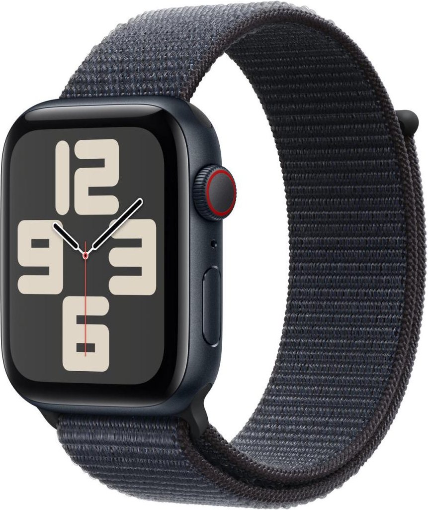 Apple Watch SE (GPS + Cellular) 44mm Aluminiumgehäuse mitternacht, Sport Loop Armband tinte