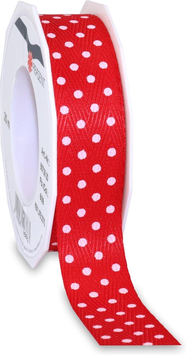 PRÄSENT Geschenkband Dots 25 mm x 20 m rot