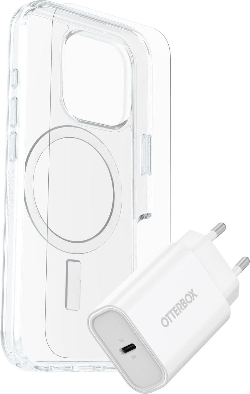 OtterBox KIT Apple iPhone 16 Pro (Symmetry Clear MagSafe / Premium Glass / EU USB-C Wall Charger 30W - white)