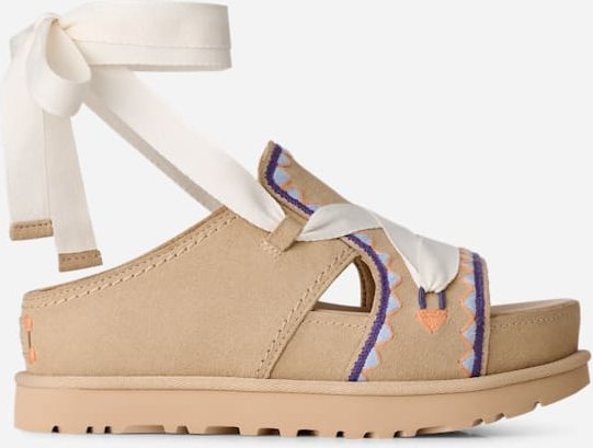 UGG® Goldenstar Hi Artistitch Sandale für Damen in Sand Multi, Größe 41, Wildleder