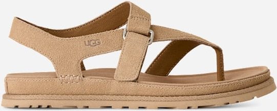 UGG® GoldenGaze Zehentrenner-Sandale für Damen in Beige, Größe 36, Wildleder