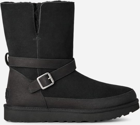 UGG® Classic Short Bellina Belted Boot für Damen in Black, Größe 36, Wildleder