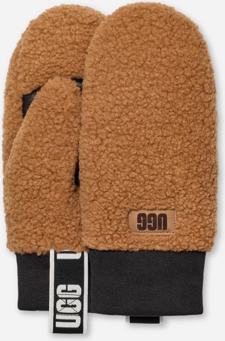 Fäustlinge aus UGG®fluff mit Logo-Tape für Damen in Brown, Größe L/XL, Fleece