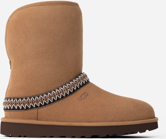 UGG® Classic Short Crescent Boot für Damen in Brown, Größe 43, Veloursleder/Polyester/Recycelte Materialien/Schaffell