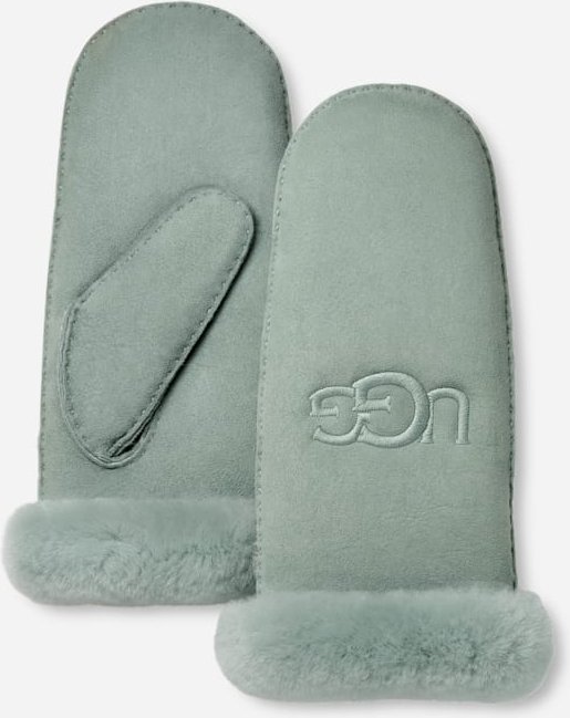 UGG® Bestickte Lammfellfäustlinge für Damen in Grey Mist, Größe S/M, Schaffell