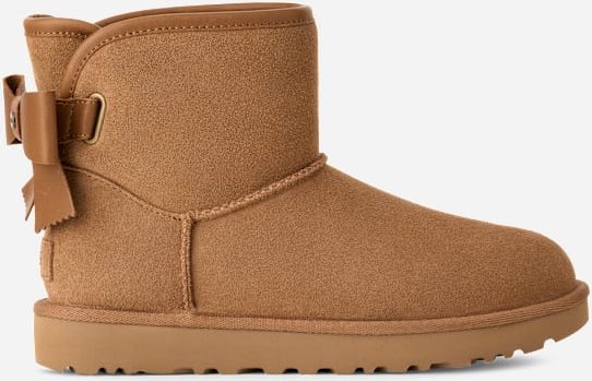 UGG® Classic Ultra Mini Bailey Leather Bow Boot für Damen in Brown, Größe 37, Veloursleder
