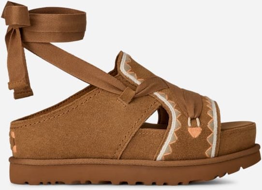 UGG® Goldenstar Hi Artistitch Sandale für Damen in Brown, Größe 39, Wildleder