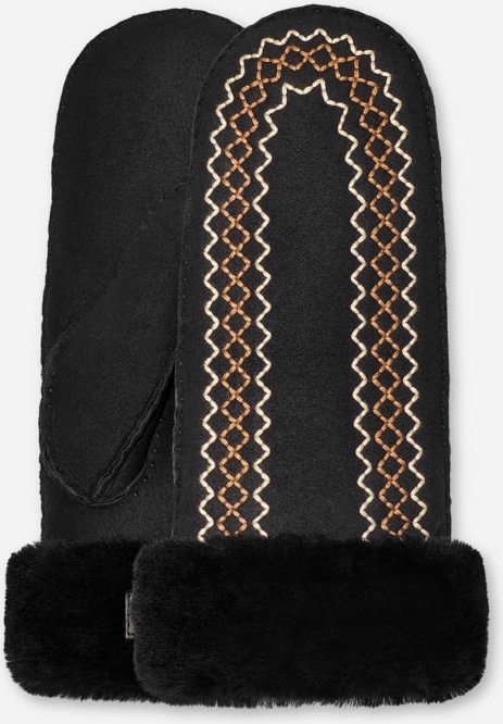 UGG® Bestickte Atherson Fäustlinge für Damen in Black, Größe L/XL, Schaffell