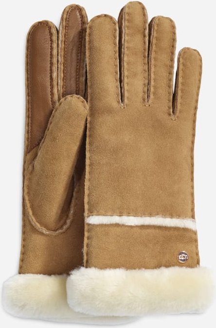 UGG® Smartphone-Handschuhe mit Nähten für Damen | UGG® EU in Brown, Größe L, Schaffell