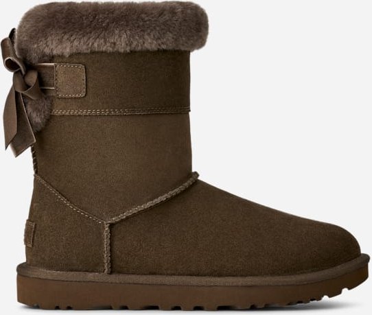 UGG® Classic Short Bailey Mixed Schleife Boot für Damen in Dark Toffee, Größe 38, Wildleder