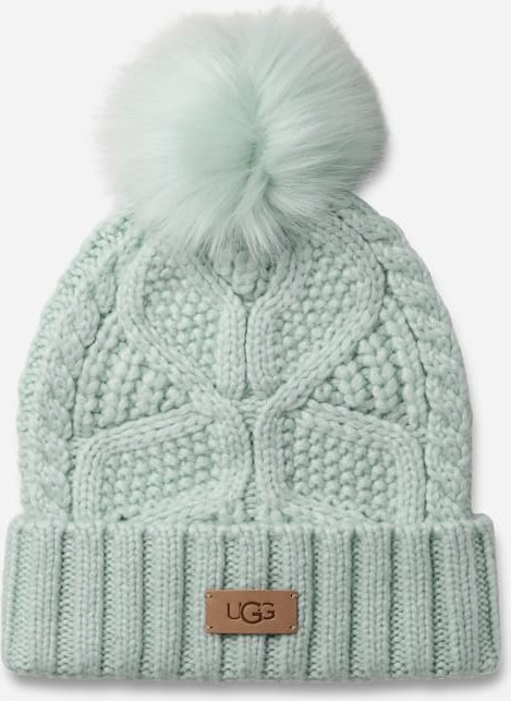 UGG® Zopfstrick-Beanie mit Bommel für Damen in Green, Größe O/S