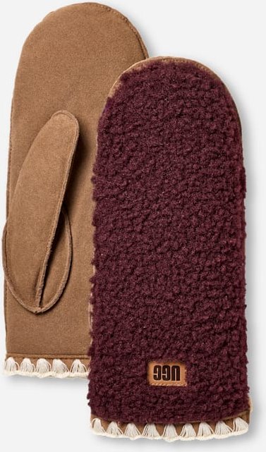 Fäustlinge aus UGG®fluff mit Muschelrand für Damen in Red, Größe S/M, Leder/Fleece