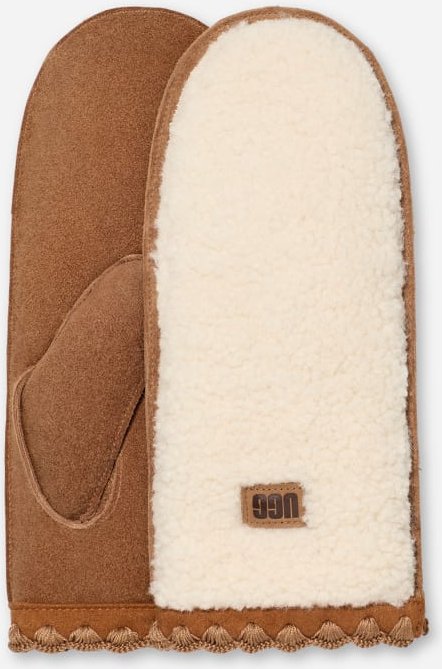 Fäustlinge aus UGG®fluff mit Muschelrand für Damen in Nimbus, Größe S/M, Leder/Fleece