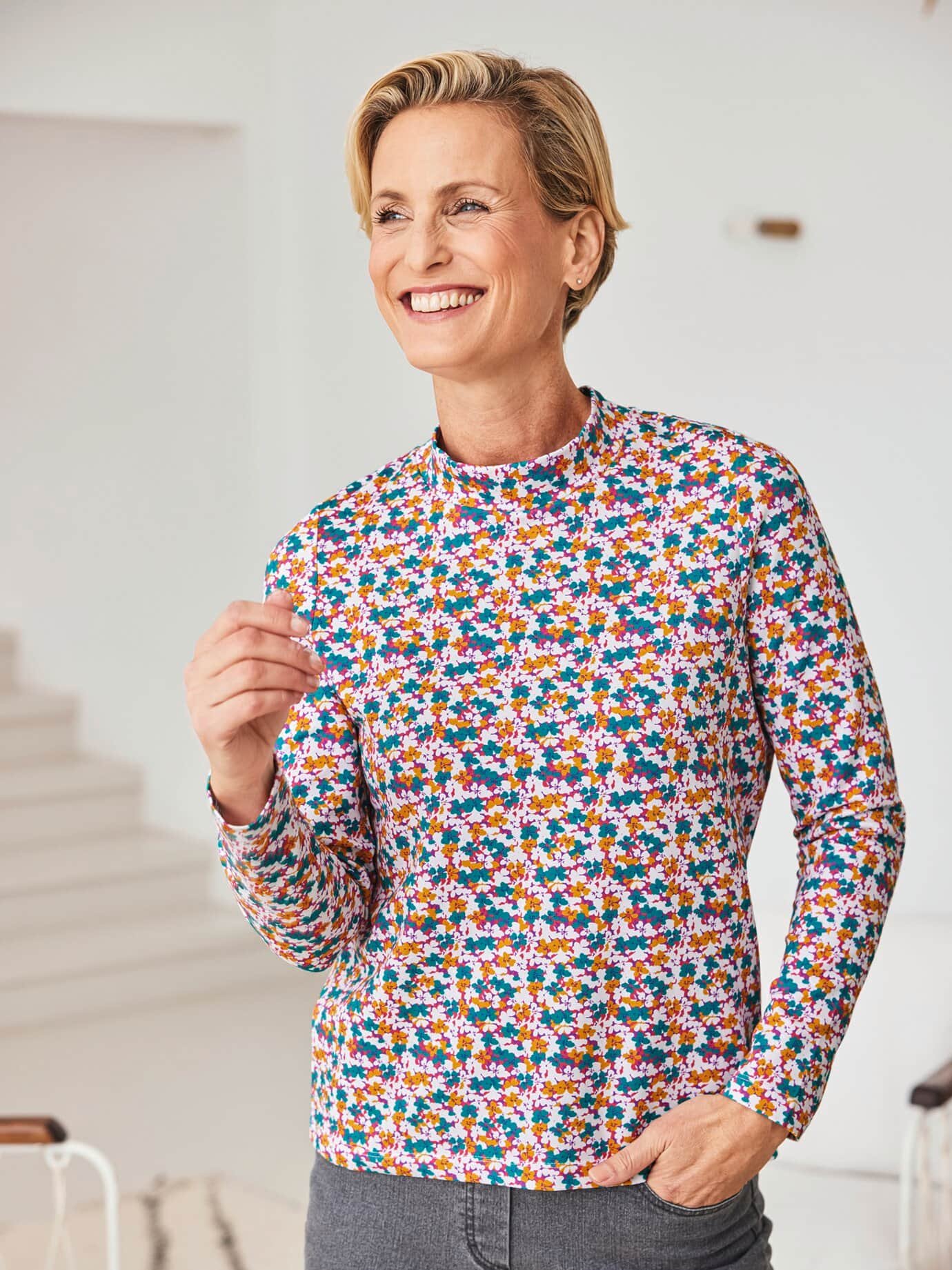 Stehkragen-Shirt Pfirsichweich