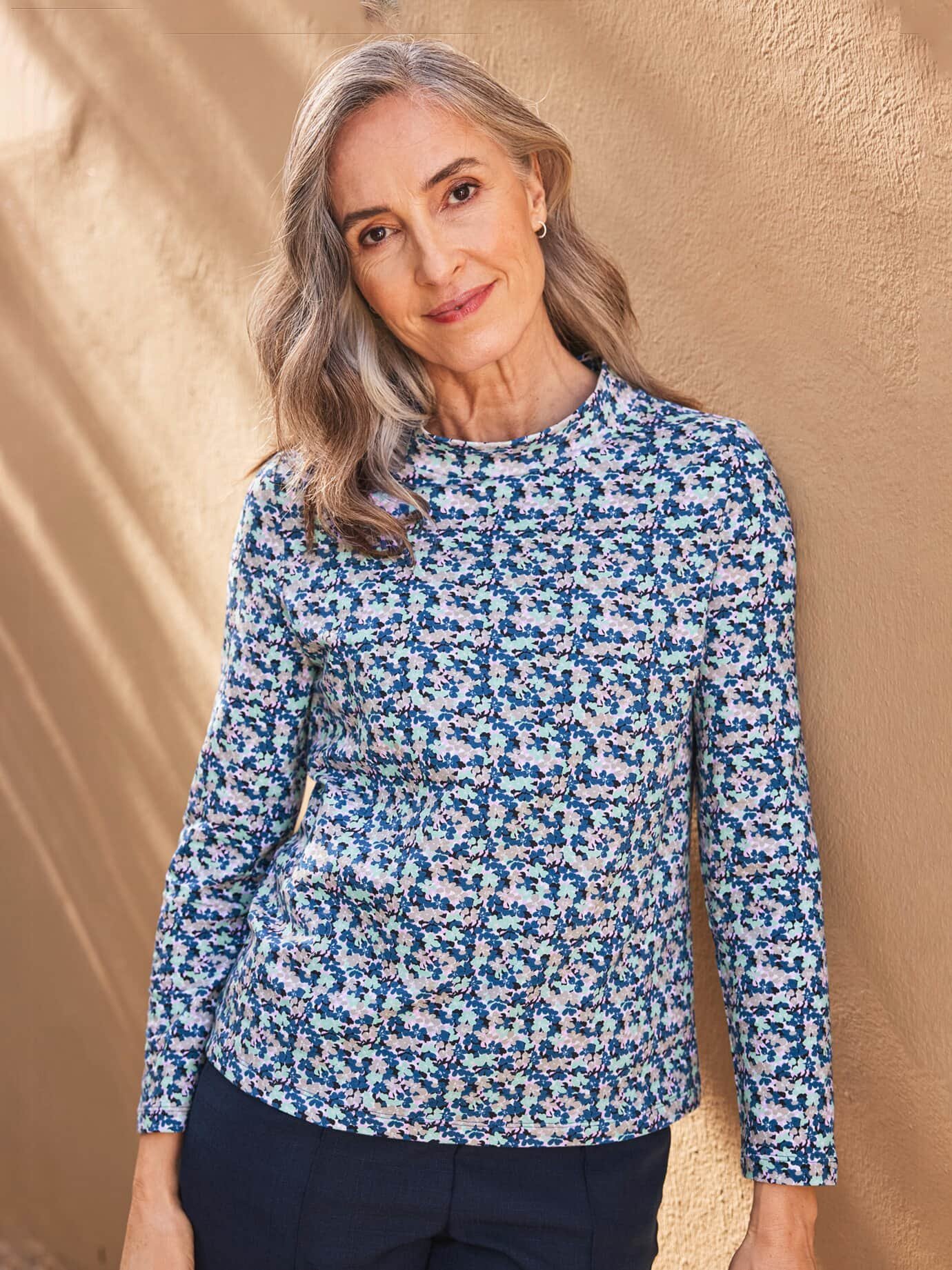 Stehkragen-Shirt Pfirsichweich