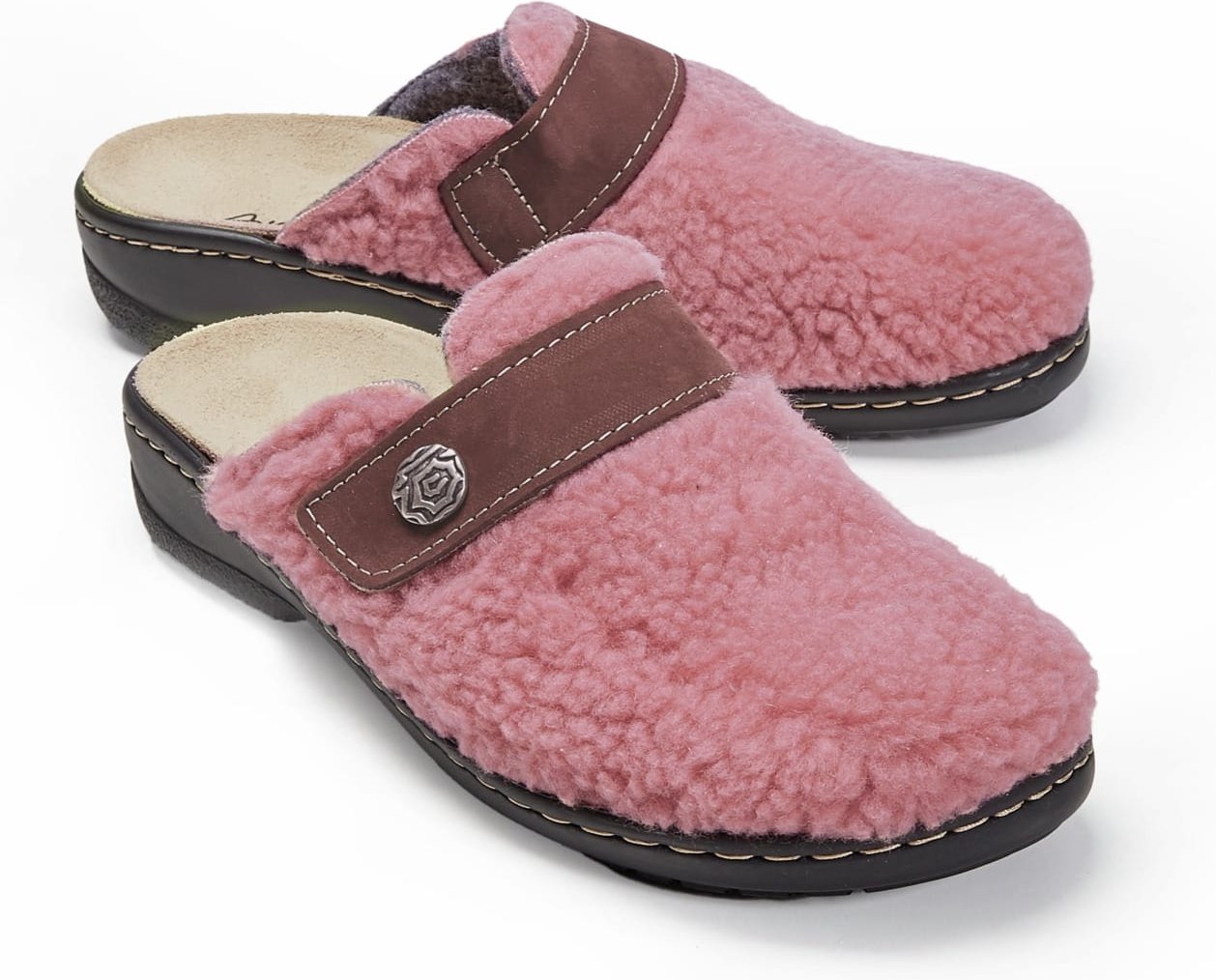 Teddyfell-Pantolette Korkfußbett