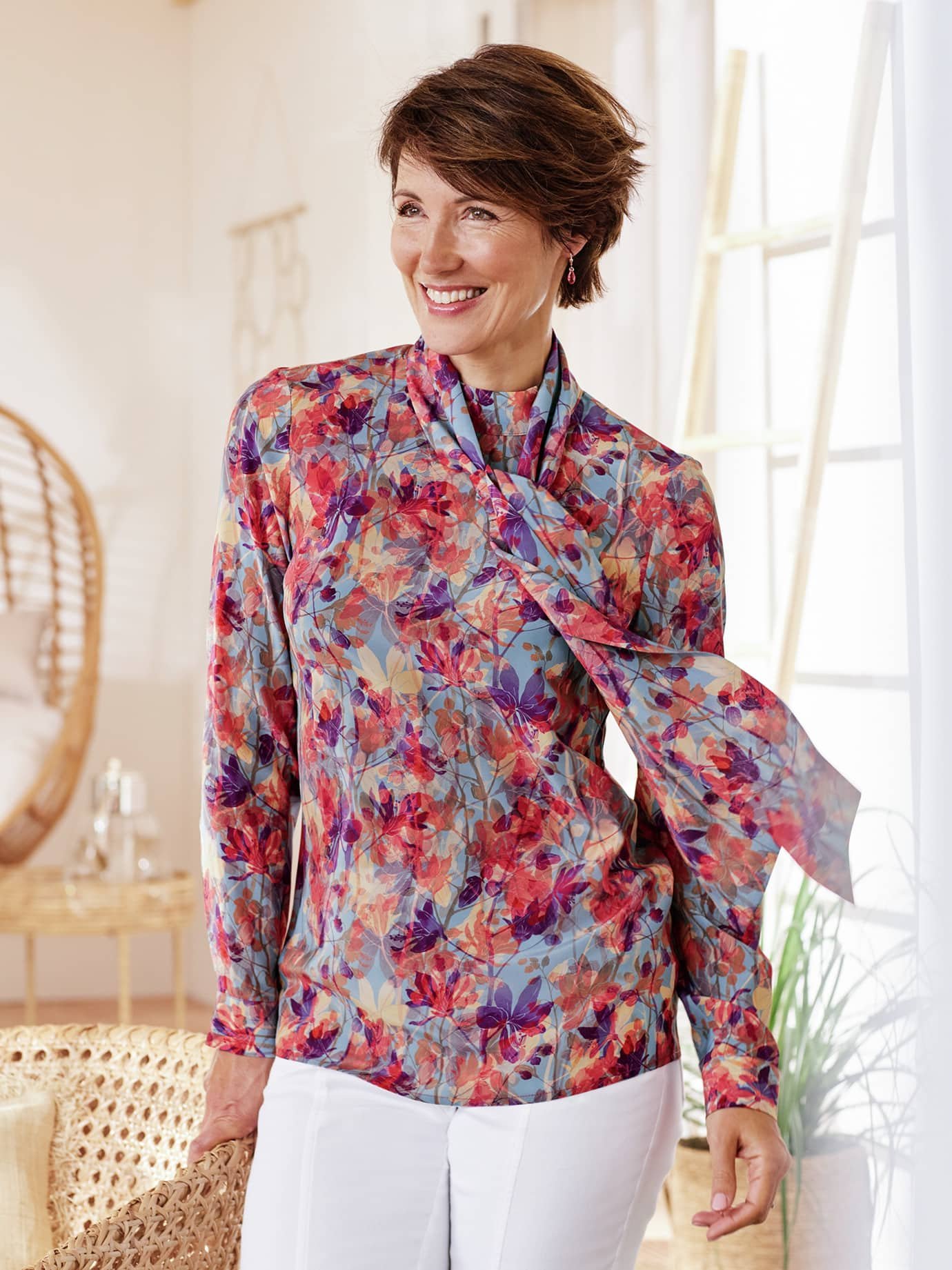 Stehkragen-Bluse Reine Seide