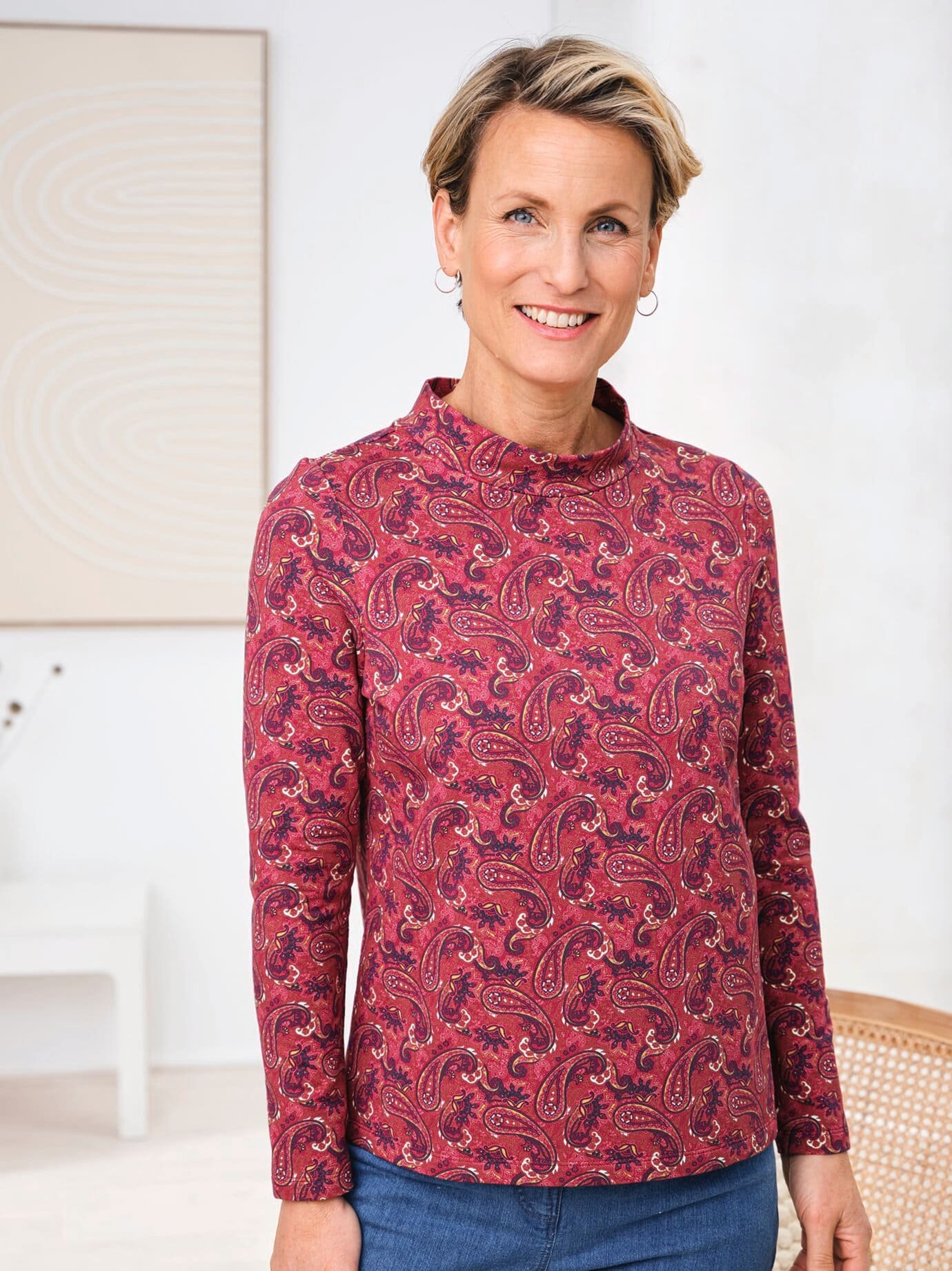 Stehkragen-Shirt Pfirsichweich