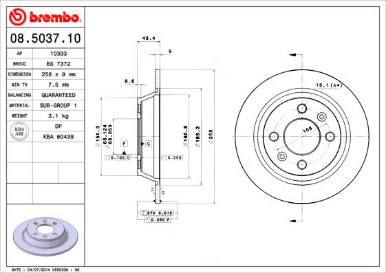 BREMBO Bremsscheibe PRIME LINE voll 08.5037.10 Bremsscheiben,Scheibenbremsen SAAB,900 I Combi Coupe,9000 Schrägheck,900 ...