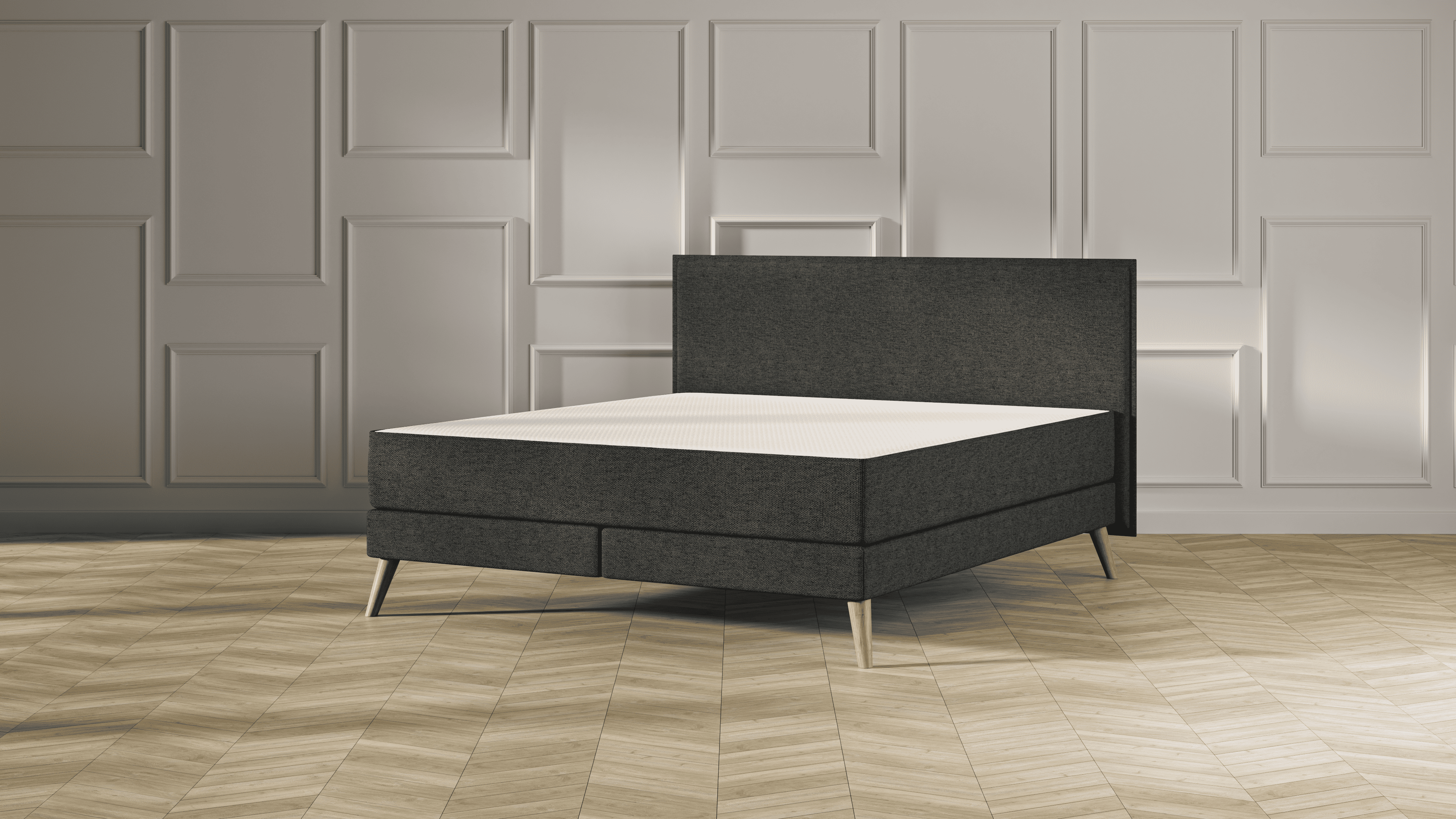 Emma Elite Boxspringbett Komfort V2 - Dunkelgrau - 160x200 cm - Kopfteil Kissen - Holzfüße