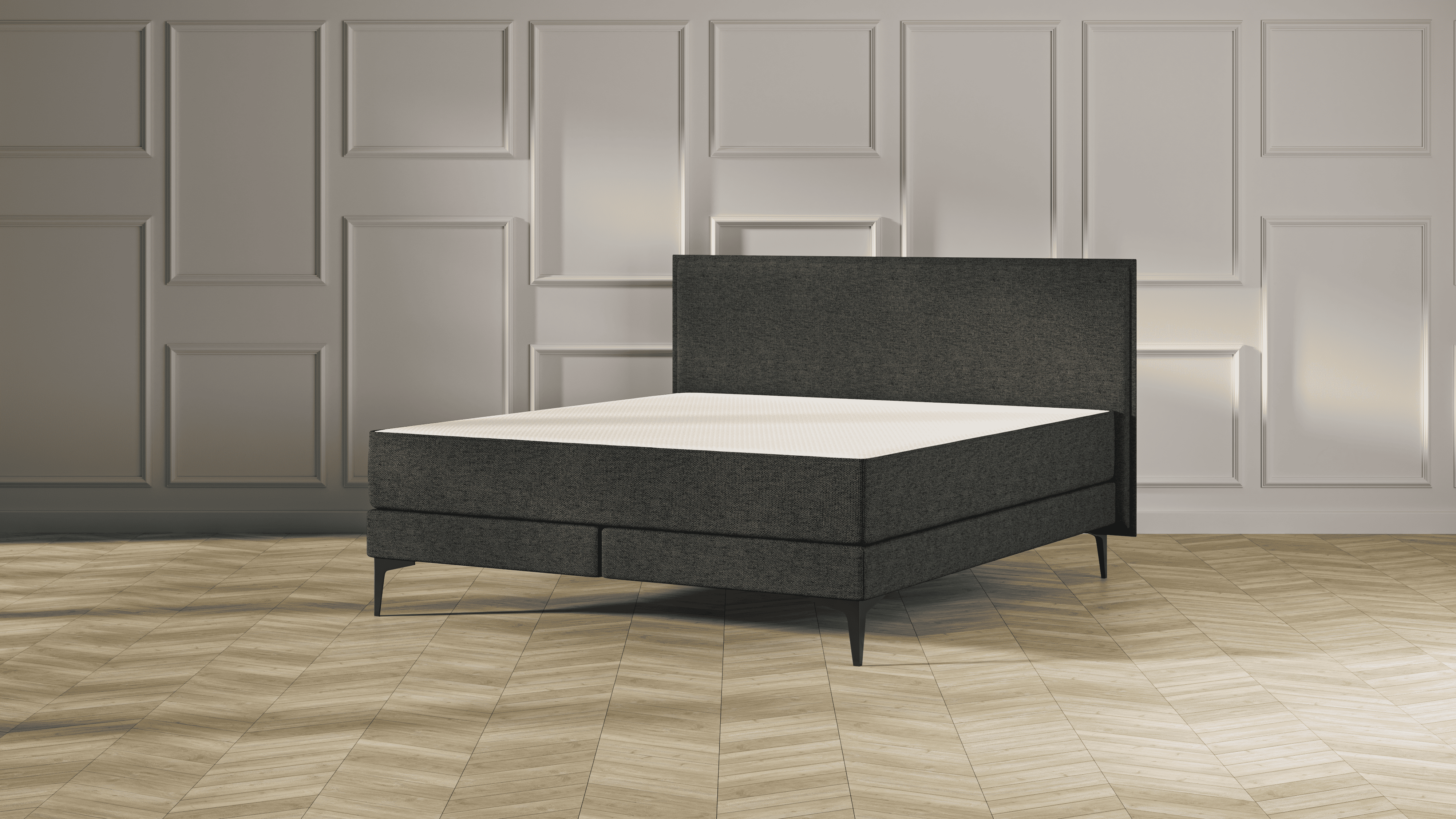 Emma Elite Boxspringbett Komfort V2 - Dunkelgrau - 160x200 cm - Kopfteil Kissen - Metallfüße