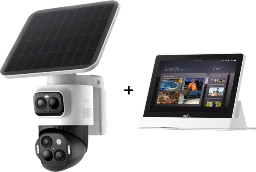 eufyCam S4 - 4K-Sicherheitskamera mit 3 Linsen + Smart Display E10