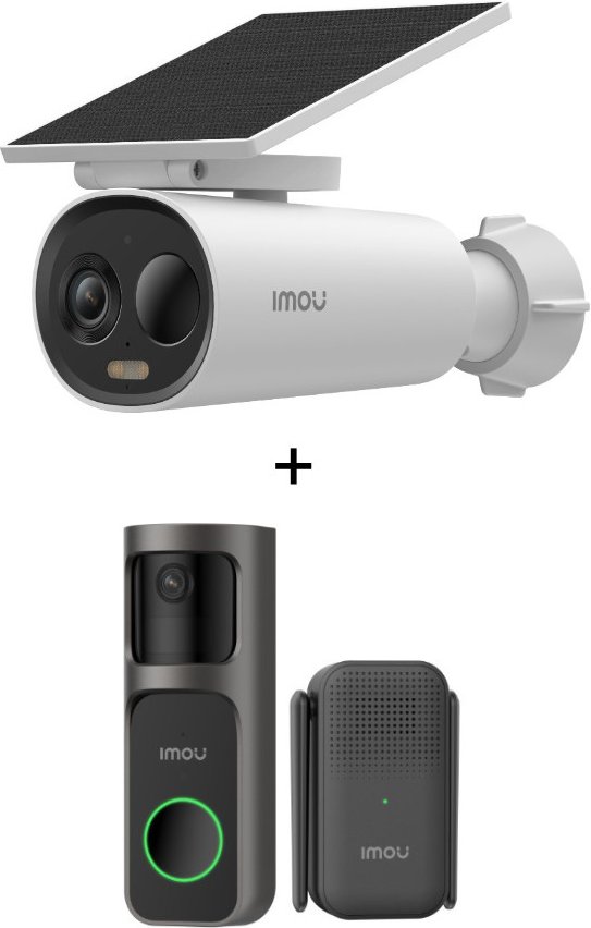 Imou Set - mit Doorbell 2S Kit - 2K WLAN-Akku-Videotürklingel mit Gong + Cell 3C All in One - 2K WLAN-Akku-Außenkamera m...