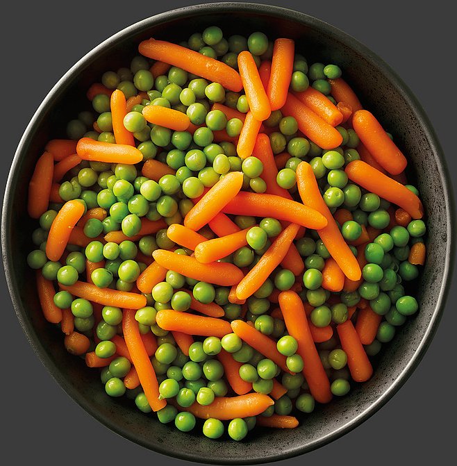 Erbsen und Babykarotten