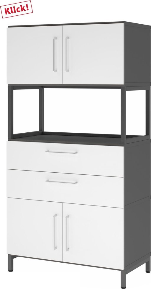 Thumbnail - FlexWall | 4 OH | 2 x Türen + Schübe + Rahmen | mit Sockelgestell - Graphit/Weiß