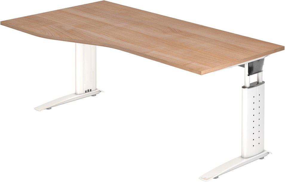 UNDA 18 W | Schreibtisch - 180 x 100 höhenverstellbar Nussbaum/Weiß