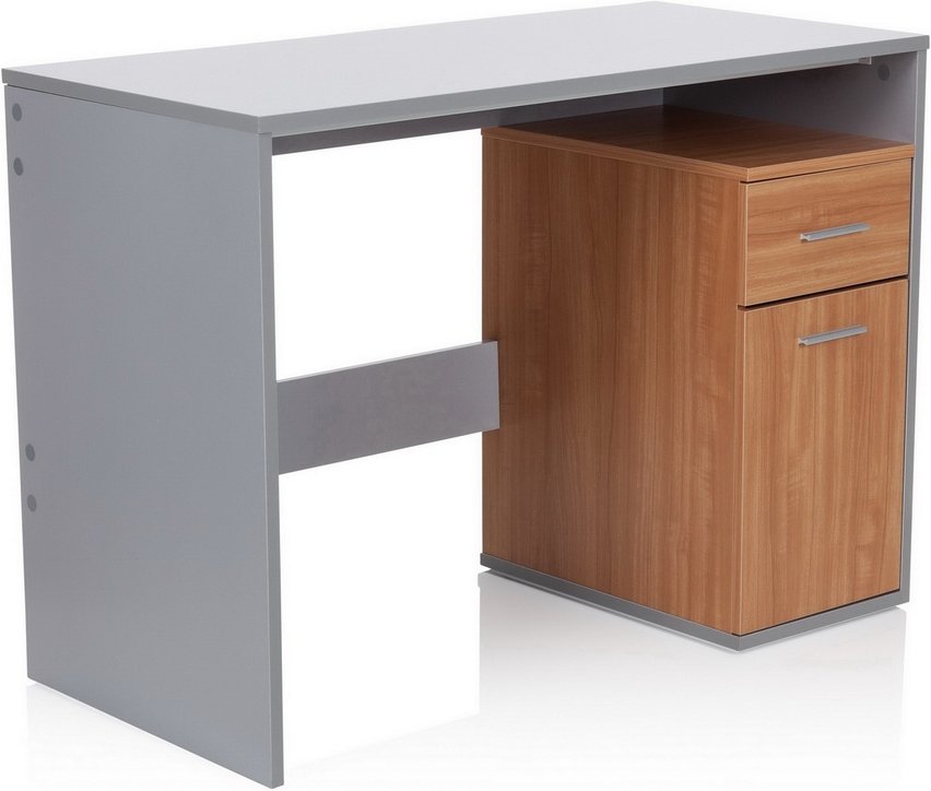 BASIX | 105x50 - Schreibtisch Grauweiß / Buche