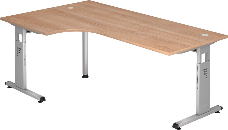 MEGA 82 S | Schreibtisch - Holz C-Fuß Silber 200 x 120 Nussbaum/Silber höhenverstellbar