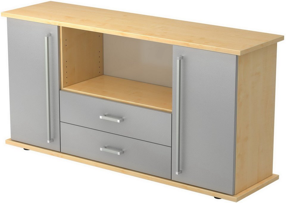 KAPA SB | Sideboard | mit Türen + Schüben - Ahorn/Silber Chromgriff Metall