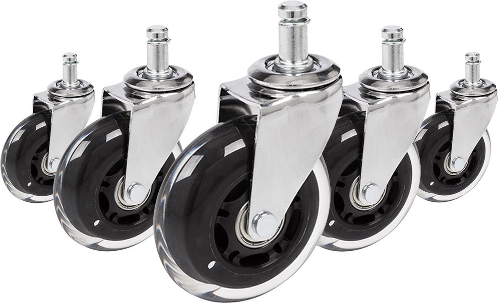 5x ROLO SKATE CT 11mm/75mm | Hartböden - Stuhlrollen Silber / transparent