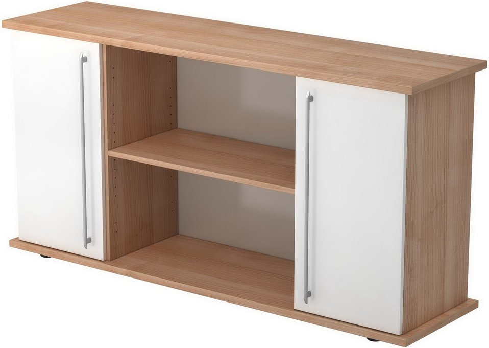 KAPA SB | Sideboard | mit Türen - Nussbaum/Weiß Relinggriff Kunststoff