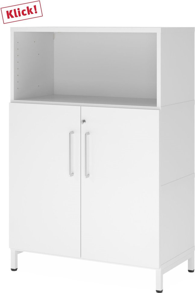 Thumbnail - FlexWall | 3 OH | Türen + Korpus | mit Sockelgestell - Weiß/Weiß