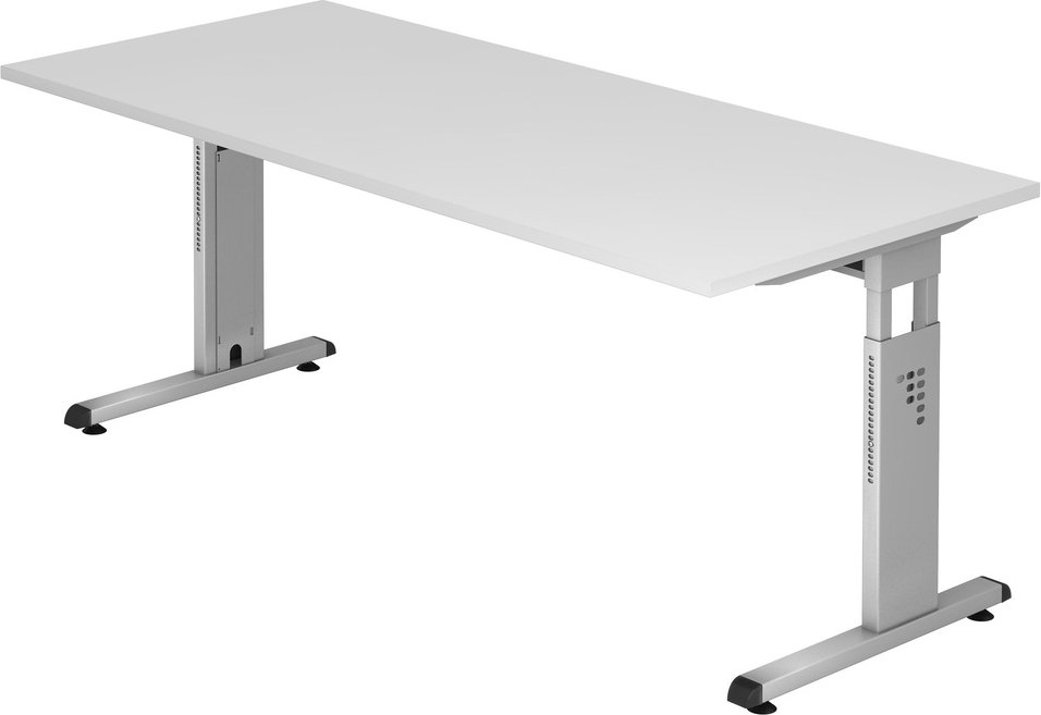MEGA 19 S | Schreibtisch - 180 x 80 höhenverstellbar Weiß/Silber