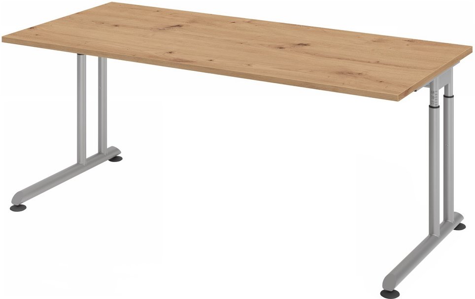 ZENO 19 S | Schreibtisch - 180 x 80 höhenverstellbar Asteiche/Silber